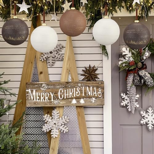 6 Pcs 6 Inch Large Christmas Balls Ornaments Brown Tan Ivory