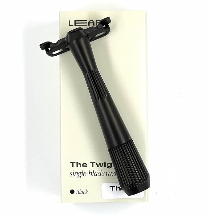 Leaf Shave Twig Razor - All-Metal Single Blade Razor, 5 Blades - Black | For men & women, fixed head with magnetic load assist, stainless steel blades, face shaving, lighter hair, sensitive skin