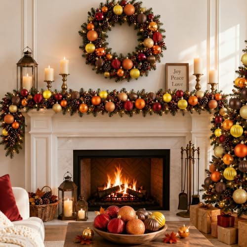 Lunmon 64 Pcs Fall Thanksgiving Tree Ornaments, Orange Brown Burgundy Gold