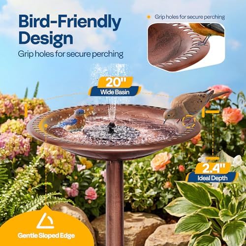 VIVOHOME Bird Bath with Solar Fountain for Outside, Pedestal, Bronze