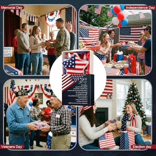 Wettarn 12 Sets Patriotic Theme Gifts American Flag Pattern Star with Boxes