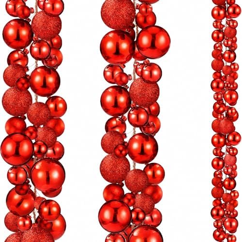 2 Pcs 6 ft Christmas Ball Ornament Garland, Mixed Red