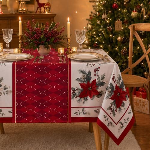 Square Christmas Tablecloth, Holiday Dining Decor, 60x60 Inch