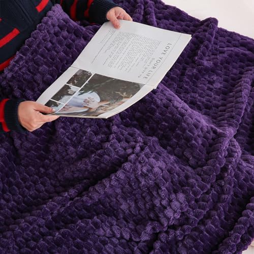 Puncuntex Deep Purple Throw Blanket 60"×80" Fuzzy 3D Jacquard Decorative