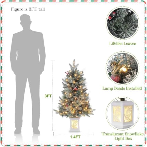 GarveeHome 3ft Christmas Trees-Xmas Tree with 78 Warm Lights & Red Berry