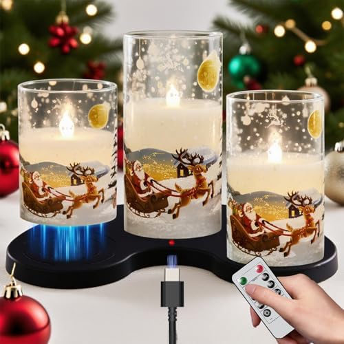 Santa Claus Glass Flameless Candles Rechargeable Battery Operated