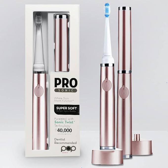 Pop Sonic The Ultimate Pro Toothbrush (Rose Gold) | Rechargeable Toothbrush w/Up to 40,000 Brush Strokes/Minute -Long-Lasting Dupont Nylon Bristles -Teens & Adult Toothbrush