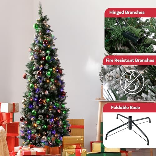 Elf Stor 6ft Flocked Prelit Christmas Tree with Stand, Green/White