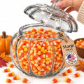 HOMESPHERE 70 oz. Glass Pumpkin Candy Jar with Lid – Large Storage Container for Halloween Treats, Candies and Cookies and Fall Décor Display
