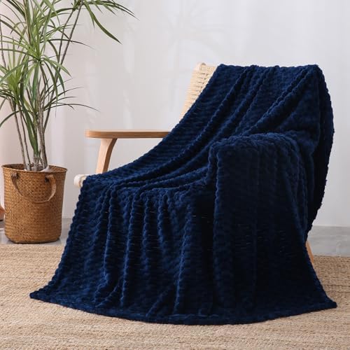 Blue Throw Blanket 60"×80" Gifts for Mom Fuzzy 3D Jacquard Decorative