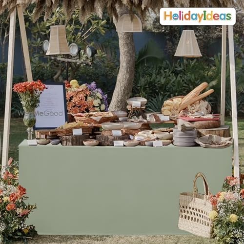 HolidayIdeas 4-Pack 6ft Open Back Fitted Tablecloths for Craft Shows Sage Green