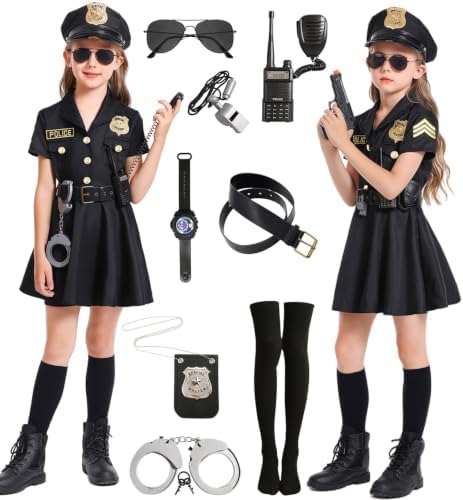 Girls Police Officer Costume Kids for Halloween with Accessories