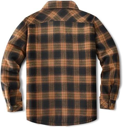 Men's Sherpa Cotton Flannel Shirt Jacket Plaid Button Coat Pocket