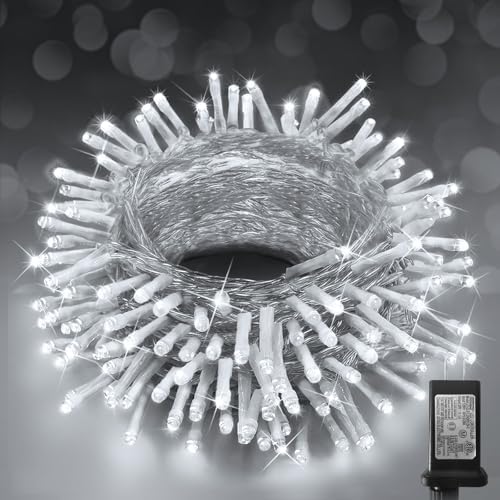 KNONEW Christmas String Lights Indoor Plug in,60FT 180LED Outdoor Waterproof Fairy Lights,8 Lighting Modes,Timer Memory Function for Bedroom Patio Balcony Party (Cool White)