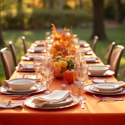 HolidayIdeas 4-Pack 8ft Rust Fitted Tablecloth for Fall Festival