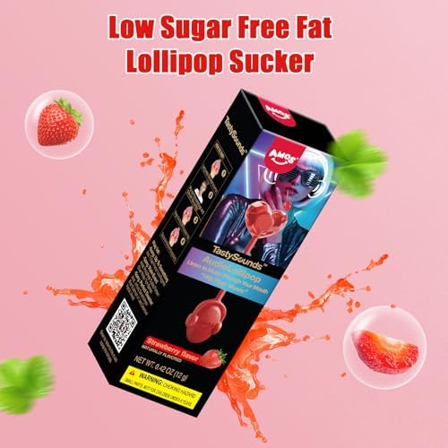 AMOS TastySounds Audio Lollipop 2-Pack Combo - Strawberry & Blueberry Flavors, Bone Conduction Music Candy with Earbud Design