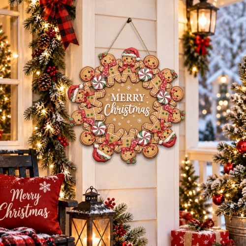 Gingerbread Christmas Decorations Merry Christmas Wreath Wooden Sign