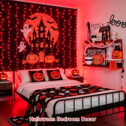 JMEXSUSS 300LED Red Curtain Lights for Halloween Christmas Decor, 9.8x9.8ft
