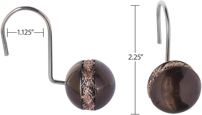 Creative Scents Dublin Brown Shower Curtain Hooks Decorative - Set of 12 Shower Hooks for Shower Curtain - Durable Shower Rings for Bathroom Curtain