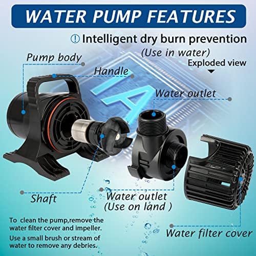 WaterRebirth 850W 12000 GPH Pond Pump, Ultra Quiet Heavy Duty Submersible Water Pump for Koi Ponds, Fountains, Aquariums & Waterfalls, 20.3 ft Power Cord, UL Listed