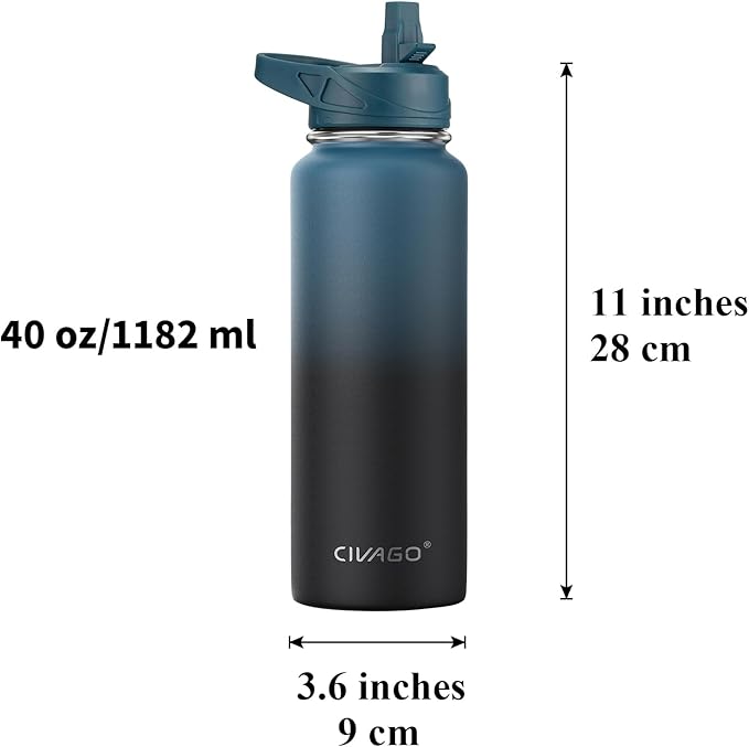 CIVAGO 40 oz Insulated Water Bottle With Straw, Stainless Steel Sports Water Cup Flask with 3 Lids (Straw, Spout and Handle Lid), Double Walled Travel Thermal Canteen Mug, Deep Orange