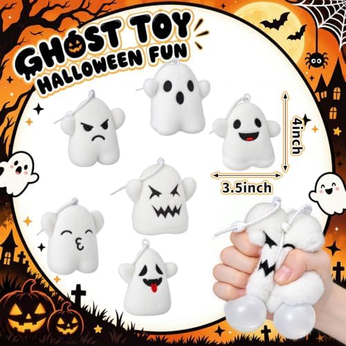 Meooeck 12 Pcs Halloween Ghost Fidgets Balls Plush Ghost Party Favors