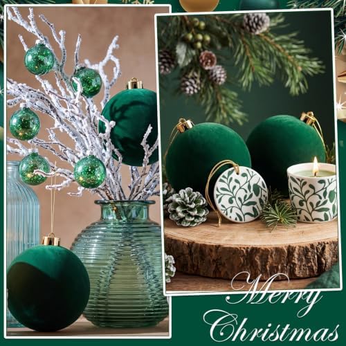 Threan 6 Inch Large Emerald Green Velvet Christmas Ball Ornaments