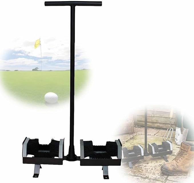 Boots Mud Cleaner Tool, Golf Shoe Cleaning Brush Stand with Handle, Heavy-Duty Bristles, Effective Mud Remover, Metal Frame, Nylon Brush, for Course & Home Use