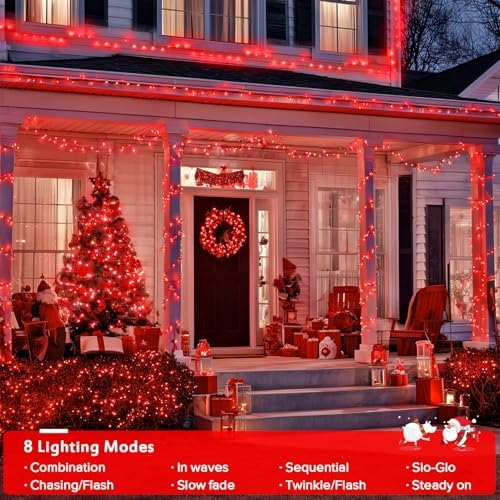 JMEXSUSS 150 LED Connectable Red Christmas Lights Indoor Outdoor Waterproof