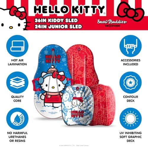 Hello Kitty and Snow Buddies by Sno-Storm Sled with Handles and Tow Rope | Graphic top Deck with High Density Slick Bottom | 3D Molded Foam Construction | Outdoor use for Winter | Snow Sled 2PK