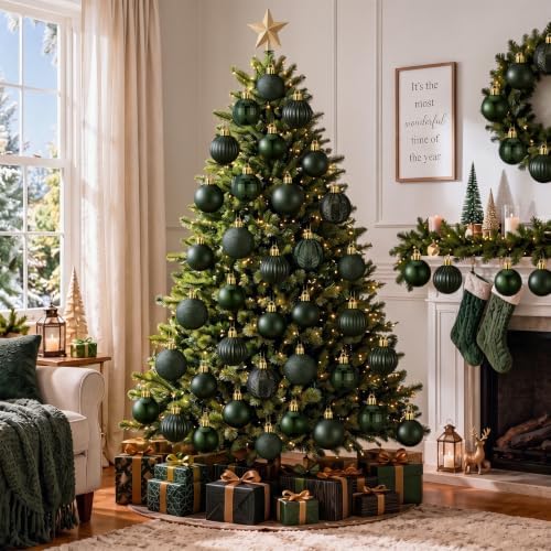 Lunmon 64 Pcs Dark Green Christmas Ball Ornaments Forest Green Xmas Baubles