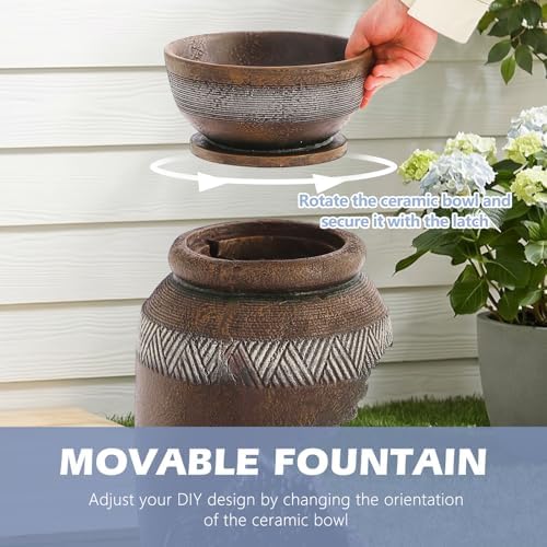 Grepatio Outdoor Water Fountain with LED Light, Tiered Urn Water Fountain with Planter, 30" H Large Outdoor Cascading Fountains with Waterfall for Garden, Yard, Deck Decor with Cracked Urn Look