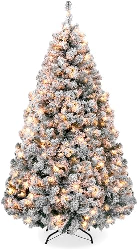 Best Choice Products 7.5ft Pre-Lit Artificial Christmas Tree Twinkling LEDs, Snow Flocked Design Pine Tree, Full Appearance Lighted Snowy w/Easy Assembly, 550 Lights, 1,346 Tips Metal Stand