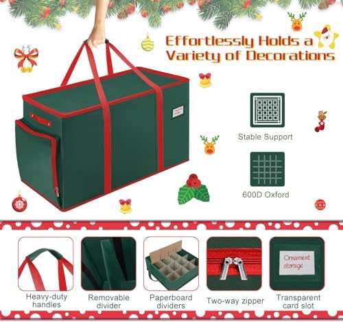 2-in-1 Christmas Ornament Storage Box Keeps 64-3"/36-4" Holiday Ornaments