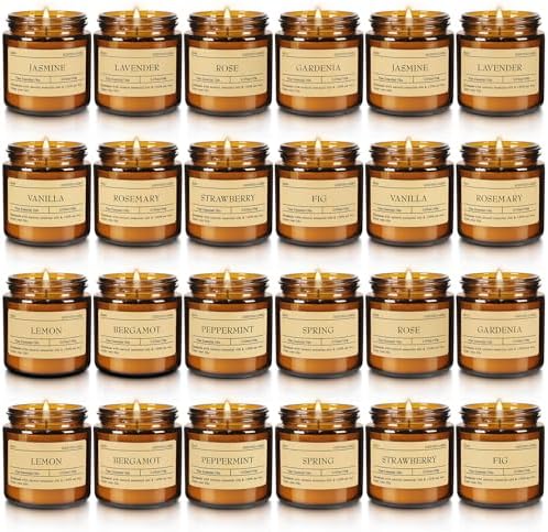 Scented Candle Set 24 Pack, Candle for Home Scented, Odor Eliminating, Stress Relief, Long Lasting Soy Wax Gift Set