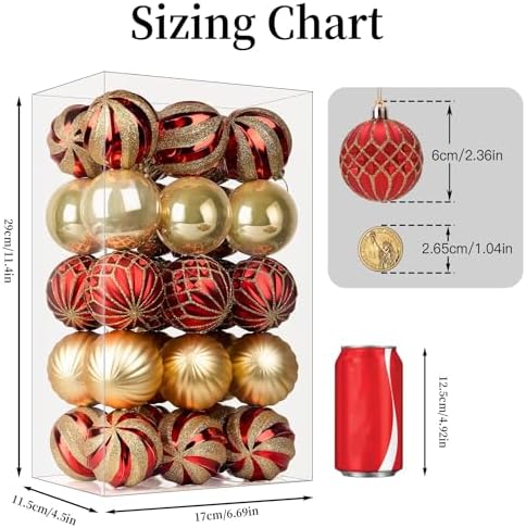 SHareconn 30ct 2.36 Inch Christmas Tree Balls Ornaments, Red & Gold, 60mm