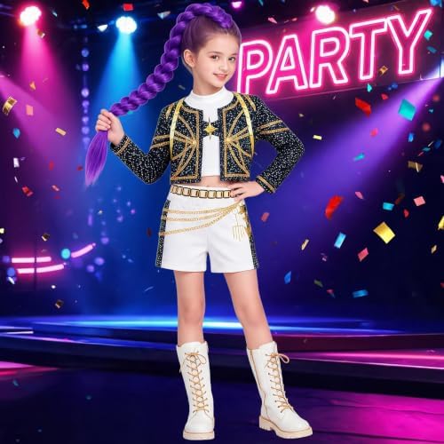 Pop Singer Costume Kids Girls Golden Halloween Costumes with Accessories
