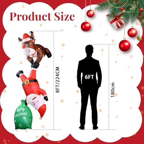 8FT Hanging Inflatable Christmas Climbing Santa & Reindeer Outdoor Decor
