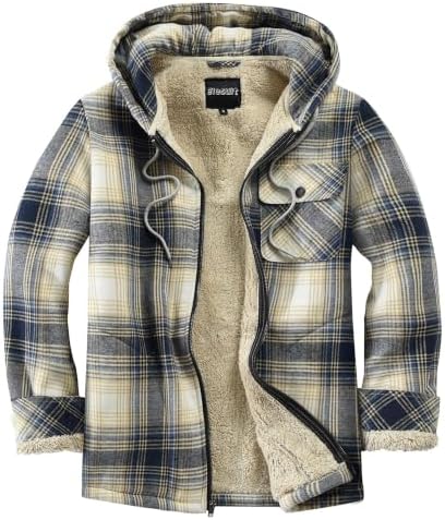 Elesuit Men's Full Zip Fleece Flannel Jacket Shirt Plaid Cotton Hoodie Coat