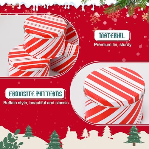 Zonon 12 Sets Christmas Cookie Tins with Lid Red & White Candy Cane Design