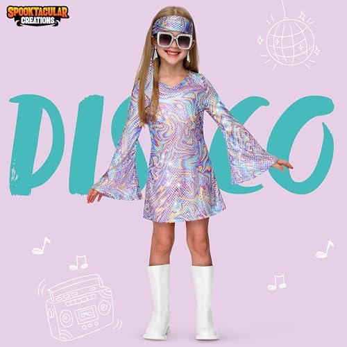 Spooktacular Creations Halloween Costume for Girls, Kids Disco Costume, Girls 70s Outfit, Kids Hippie Dress for Parties