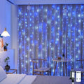 JMEXSUSS 300LED Christmas Curtain Lights Plug in, Blue and White, 9.8x9.8ft