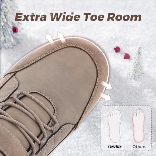 FitVille Wide Width Mens Winter Boots Fur Lined Extra Wide Snow Boot Lightweight Non Slip Outdoor Mens Diabetic Shoes for Flat Feet