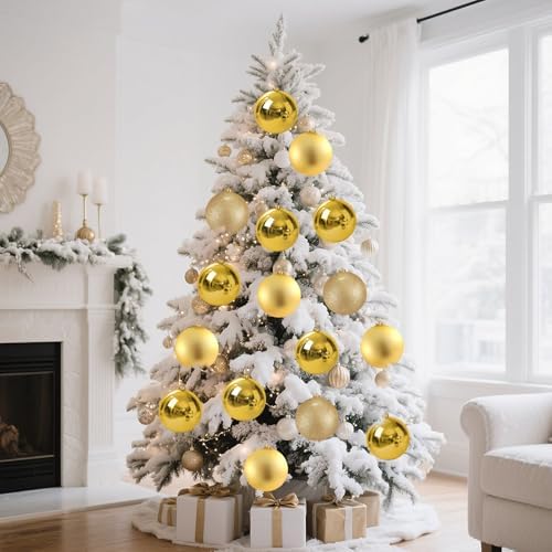 Jenaai 12 Pcs Large Gold Christmas Ball Ornaments, 6 Inch Big Oversized Shatterproof Christmas Tree Decorations Matte Glitter Giant Jumbo Plastic Hanging Baubles for Xmas Holiday Party Indoor Outdoor