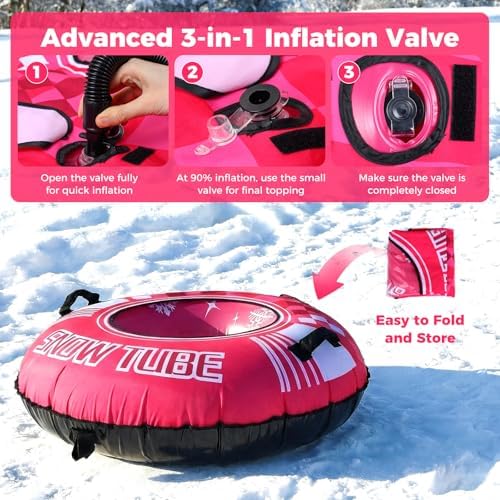 GYMAX Inflatable Snow Tube Sled, 42" Heavy Duty Snow Tubing for Sledding
