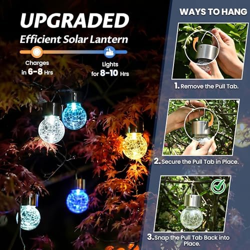 GIGALUMI Solar Lights Outdoor Garden Decor Hanging Lantern for Outside 8 Pc