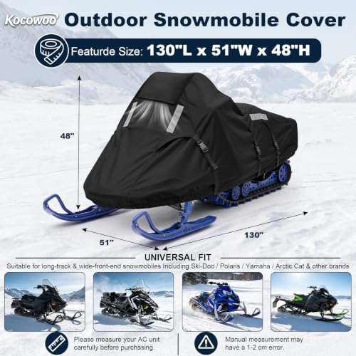 Snowmobile Cover, Sled Cover with Windproof Buckles 130" L x 51" W x 48" H