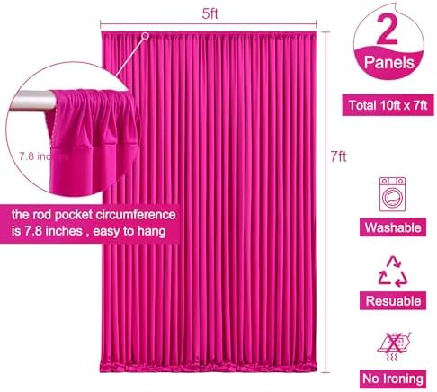 Fuchsia Backdrop Curtain for Parties Birthday Party Wrinkle Free Hot Pink Photo Curtains Backdrop Drapes Fabric Decoration for Wedding 5ft x 7ft,2 Panels