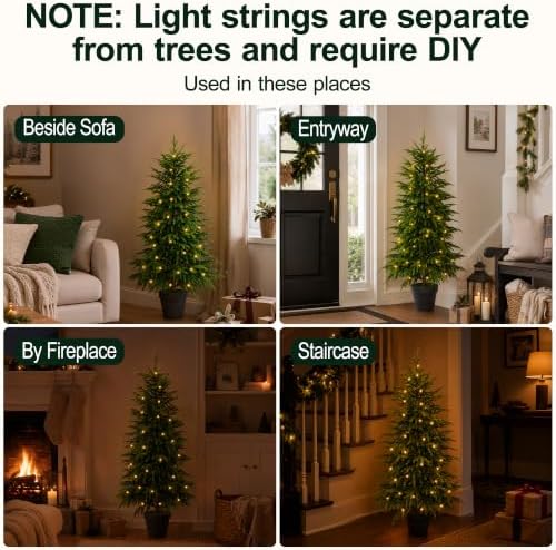 4FT Norfolk Pine Tree with Lights, Artificial Pine Christmas Tree for Decor