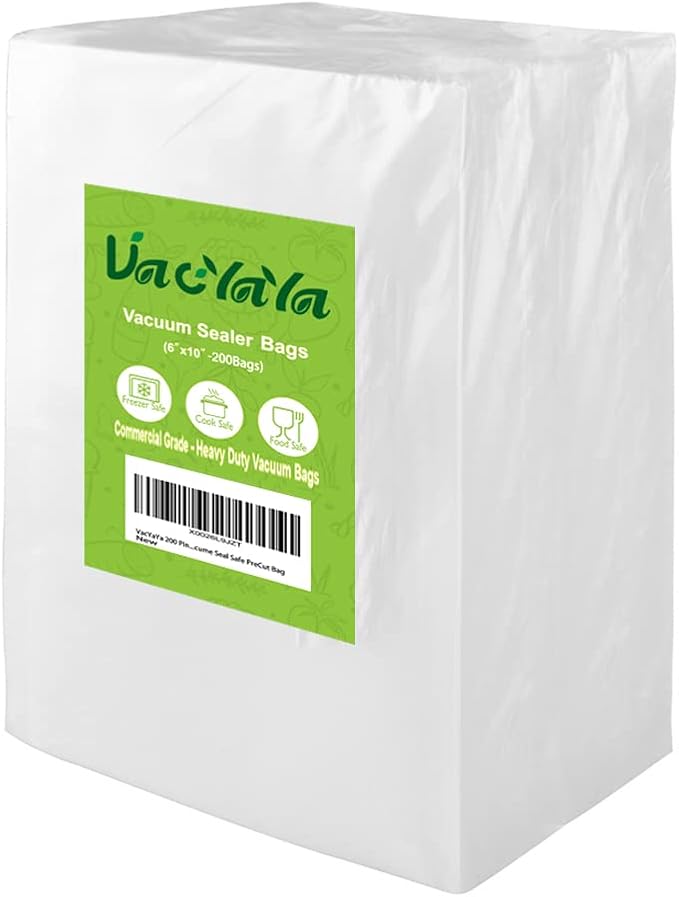 200 Pint Size 6 x 10 Inch Vacuum Sealer Freezer Storage Machine Bags for Food,Vac Seal a Meal Bags with BPA Free and Commercial Grade Sous Vide Vaccume Seal Safe PreCut Bag